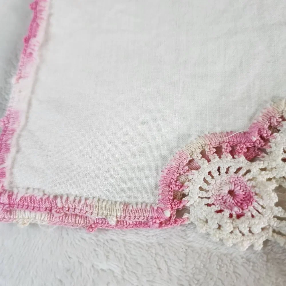 Vintage White Cotton Table Runner With Crocheted Edges